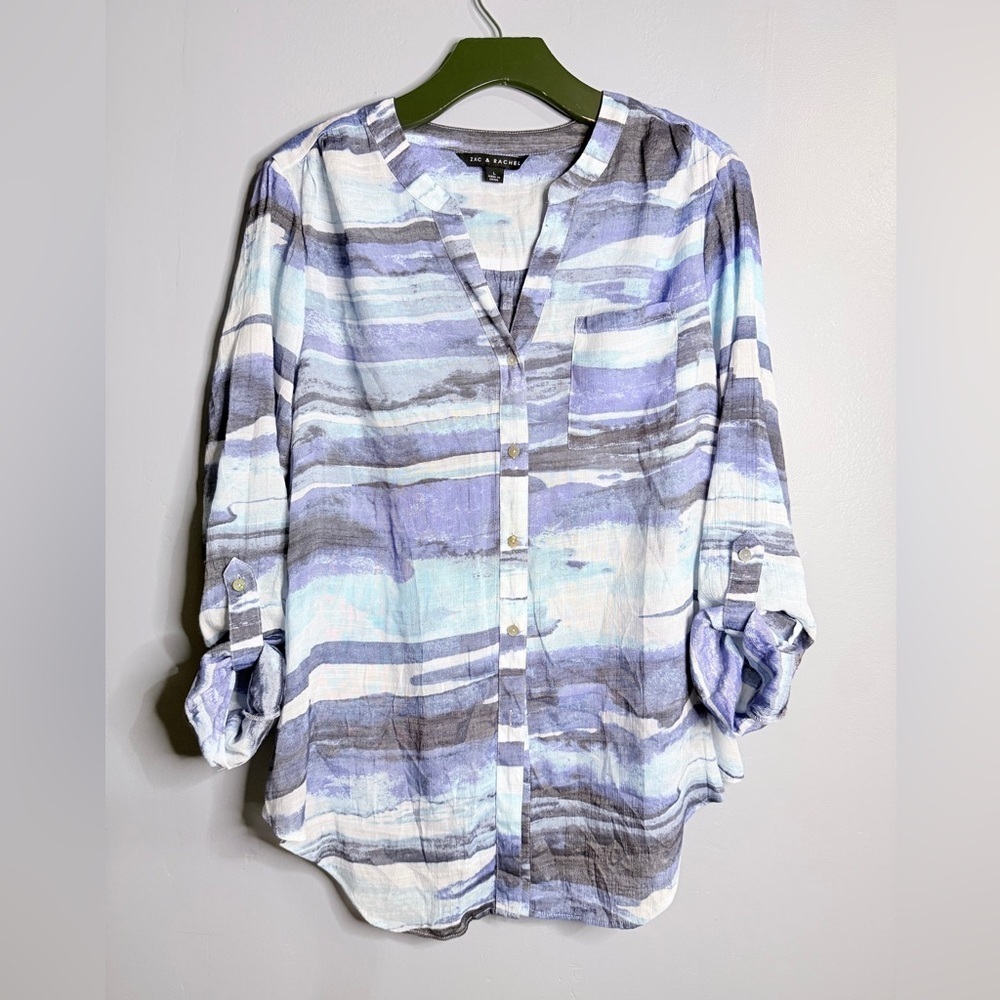 #5) Zac & Rachel Blue and Gray Blouse with roll up sleeve